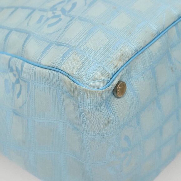 CHANEL New Travel Line Hand Bag Nylon Light Blue CC Auth mr1475 - Picture 10 of 16
